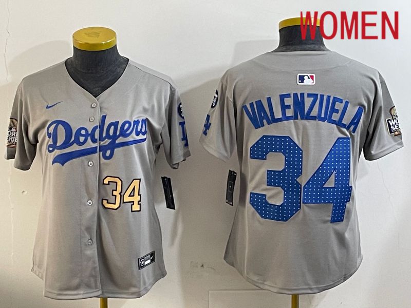 Women Los Angeles Dodgers #34 Valenzuela Grey Game 2024 Nike MLB Jersey style 12052->women mlb jersey->Women Jersey